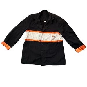 Vintage 1997 Reunion Outfitters XL Black Orange Satin Trim Shop Coat Jacket